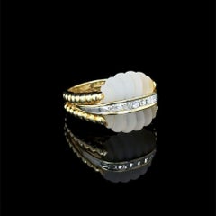 Vintage Rock Quartz and Diamond Gold Rope Split Shank Ring