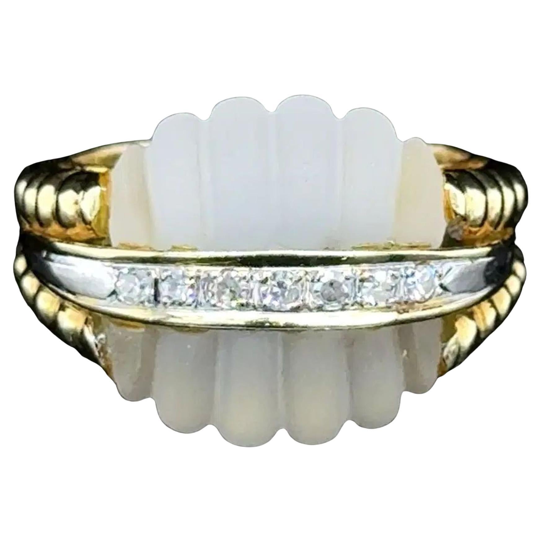 Vintage Rock Quarz und Diamant Gold Seil Split Shank Ring im Angebot