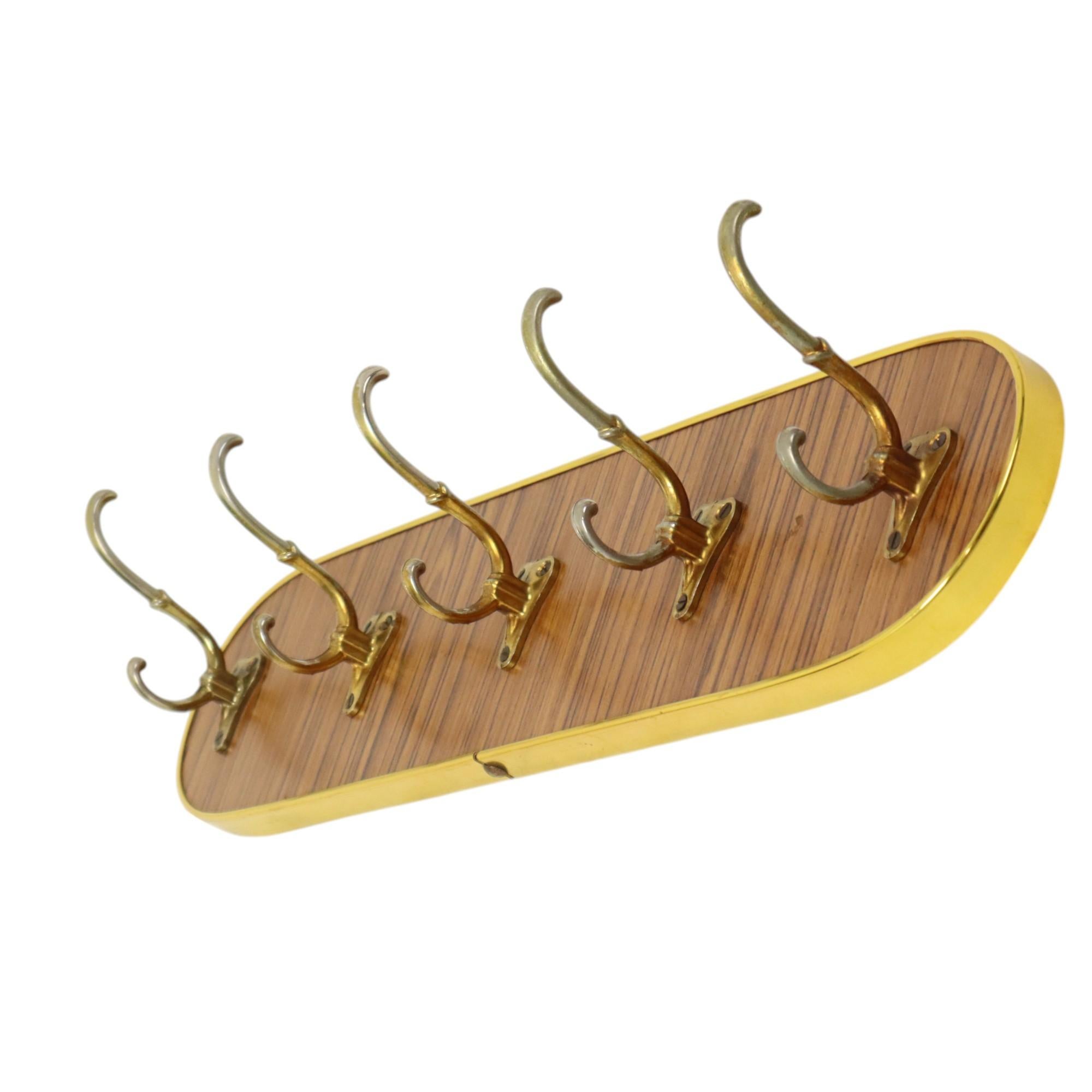 Vintage Rockabilly Coat Rack Fifties Design Wood Veneer Gold For Sale 7