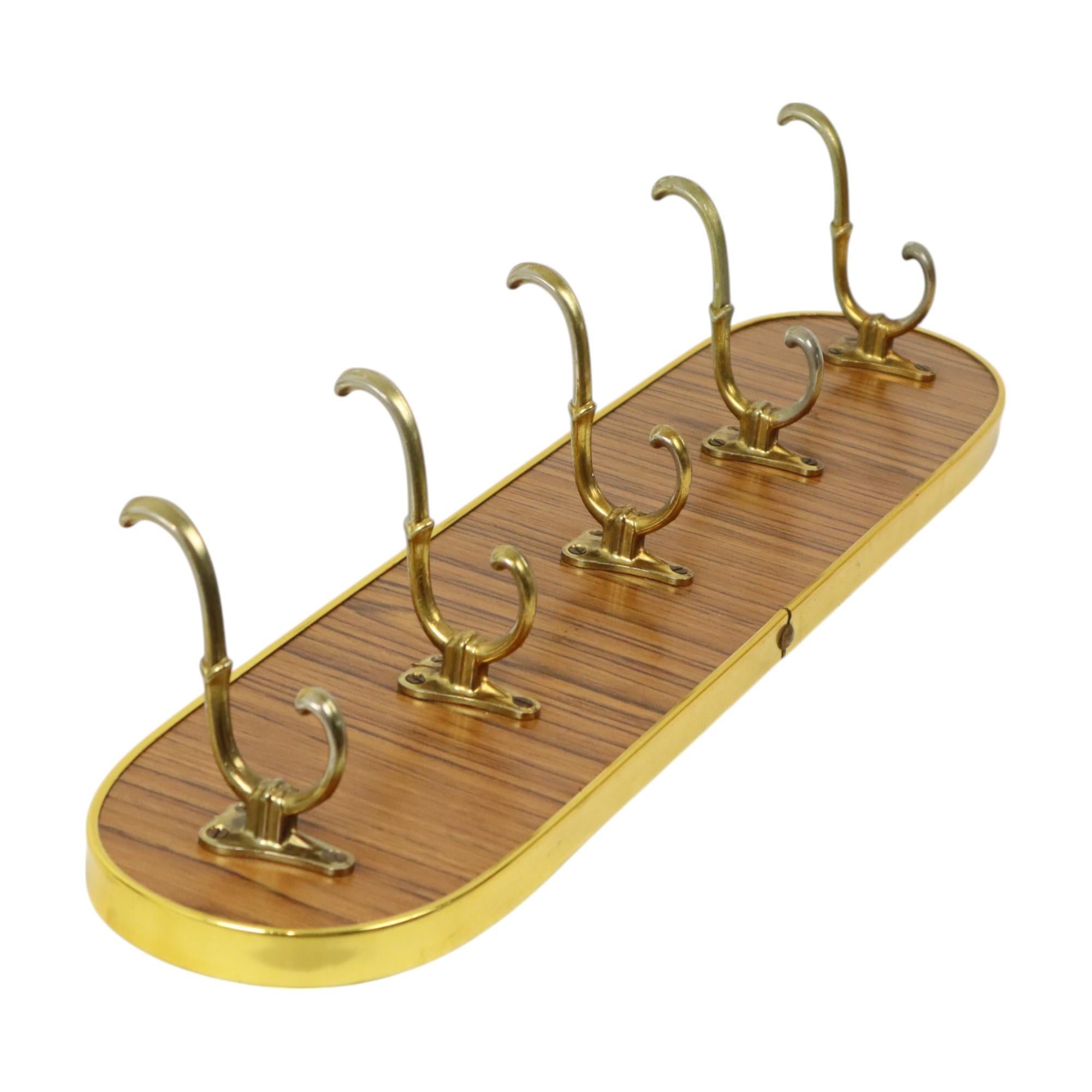 Vintage Rockabilly Coat Rack Fifties Design Wood Veneer Gold For Sale 1