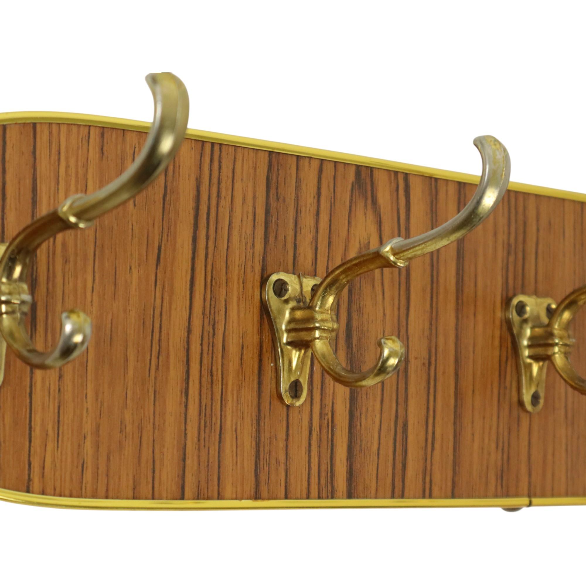 Vintage Rockabilly Coat Rack Fifties Design Wood Veneer Gold For Sale 2