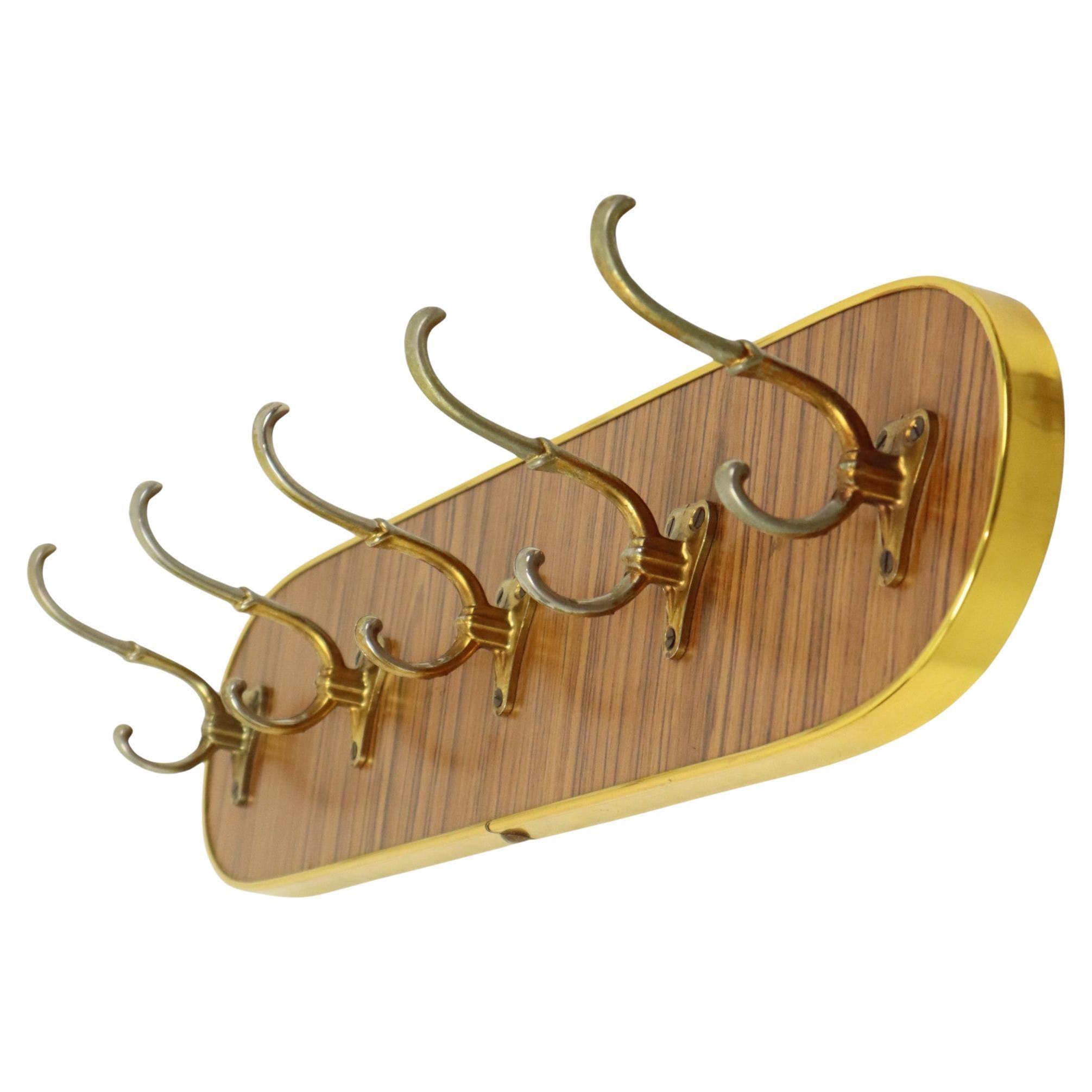 Vintage Rockabilly Coat Rack Fifties Design Wood Veneer Gold For Sale