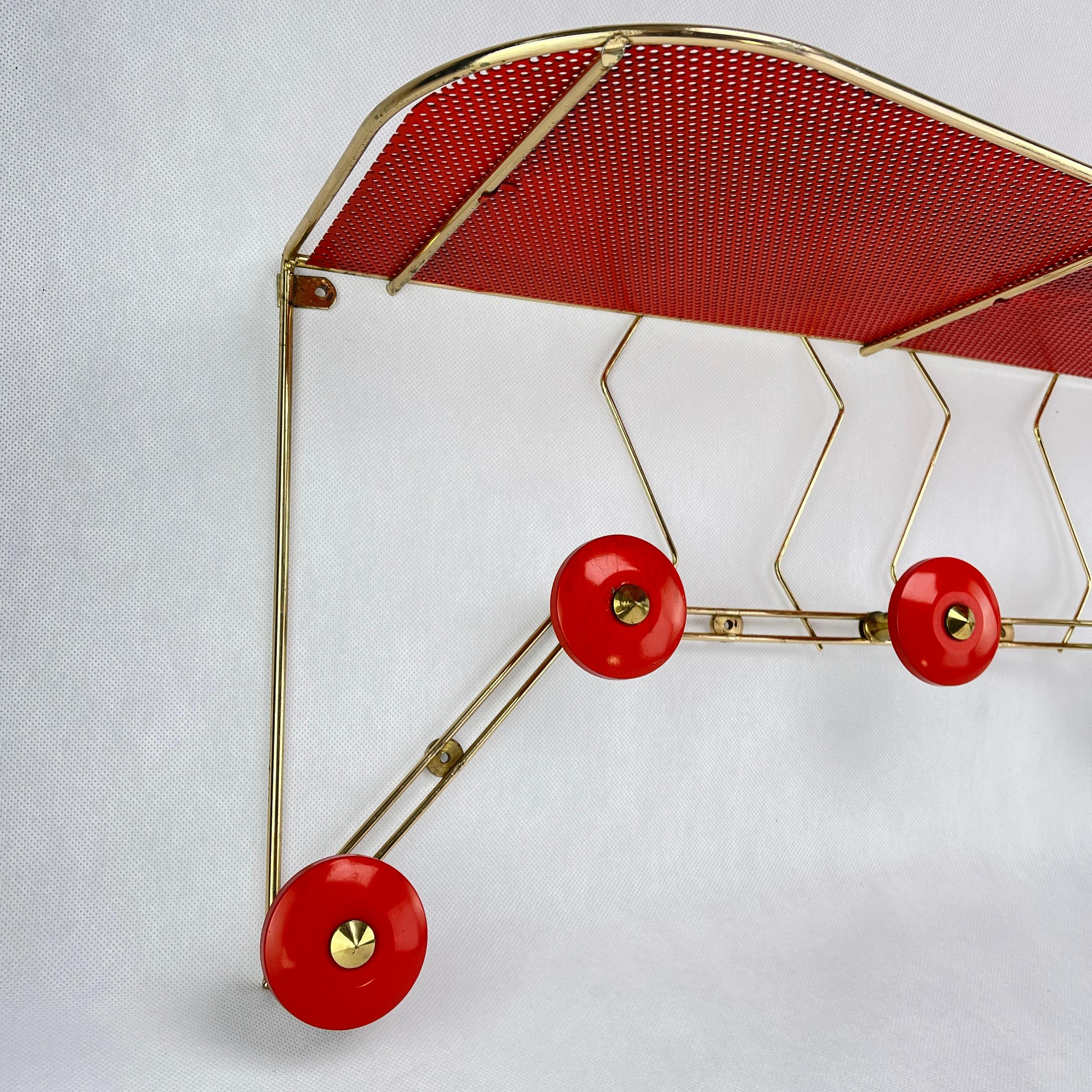 French Vintage Rockabilly Midcentury Wall Coat Rack, 1950s