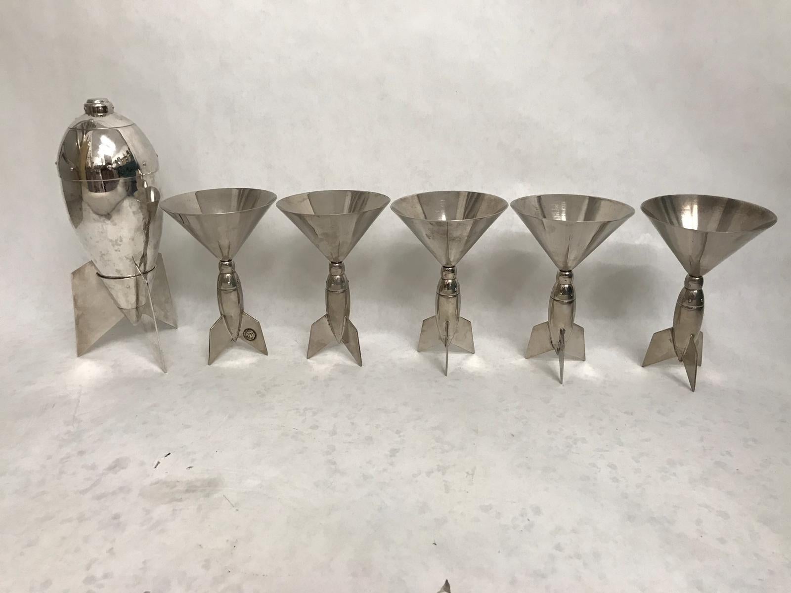 Vintage Rocket Ship Martini Set Signed '6 Pieces' 2