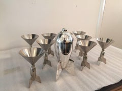Vintage Rocket Ship Martini Set Signed Godinger - 11 Pieces