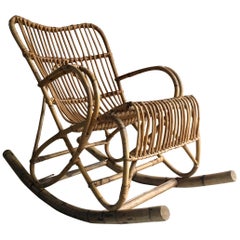 Retro Rocking Chair Bamboo Rattan circa Midcentury, 1960s