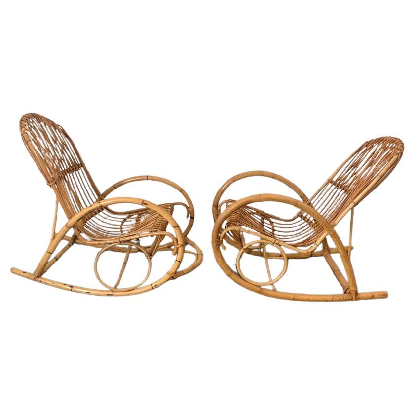 Vintage Rocking Chairs in Bamboo, 1960s, Set of 2 For Sale