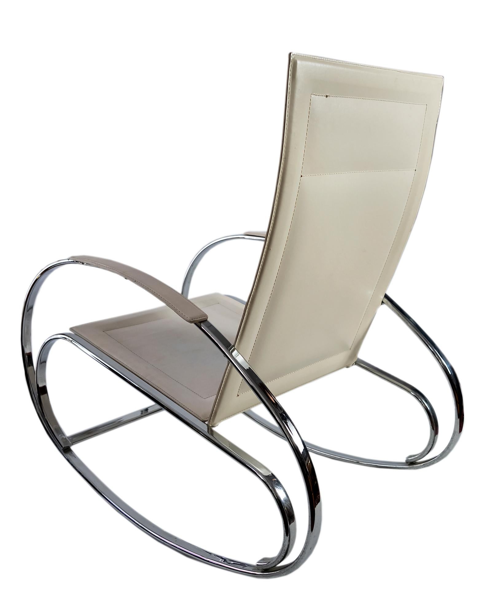 Vintage Rocking Chrome and Leather Armchair For Sale 2