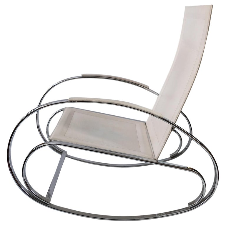 Chrome Base Rocking Chair Vintage Rocking Chrome and Leather Armchair For Sale at 1stDibs