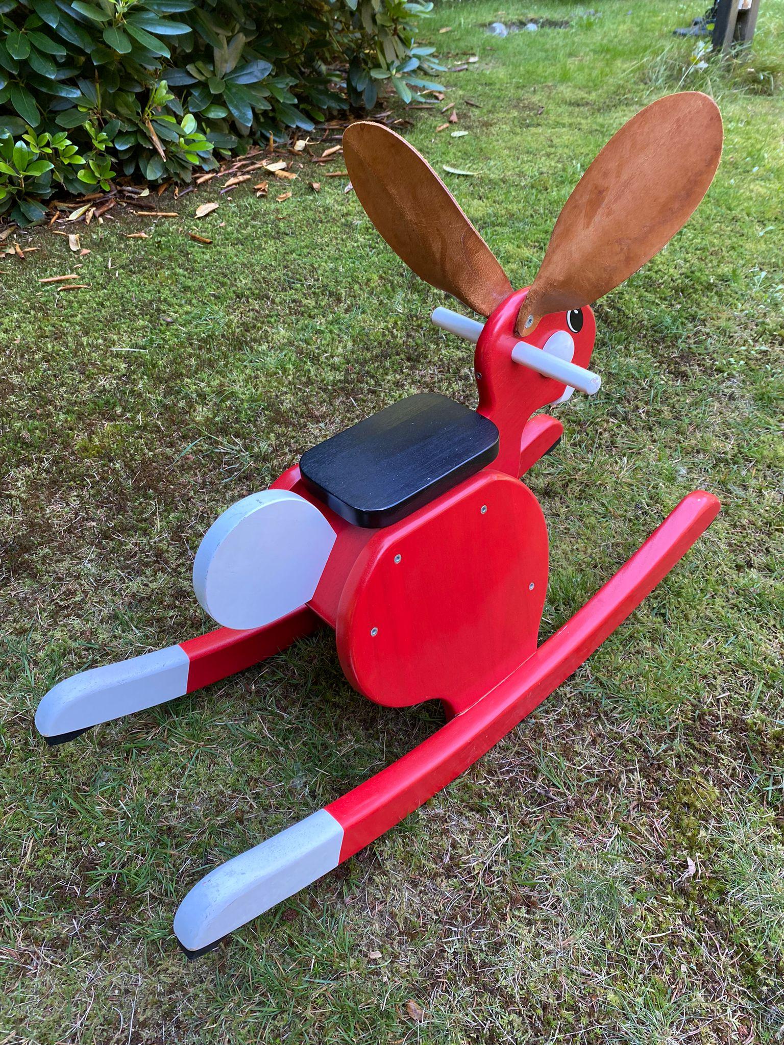 Leather Vintage Rocking Rabbit Red by Björn Dahlström for Playsam For Sale