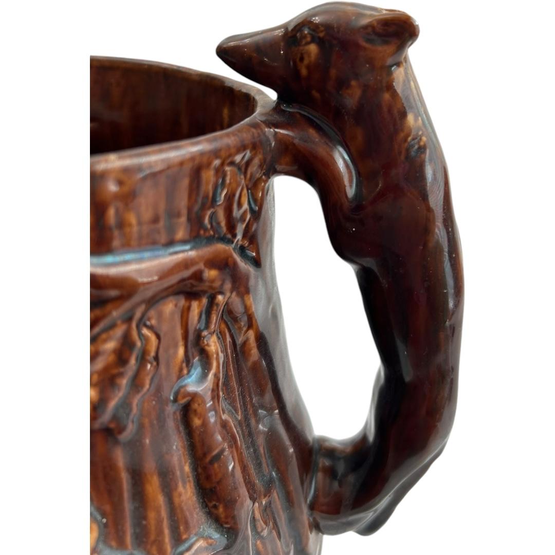 Vintage Rockingham “Hunt Scene” Clay Molded Pitcher w/ Hound Handle ~ USA For Sale 4