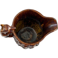 Vintage Rockingham “Hunt Scene” Clay Molded Pitcher w/ Hound Handle ~ USA