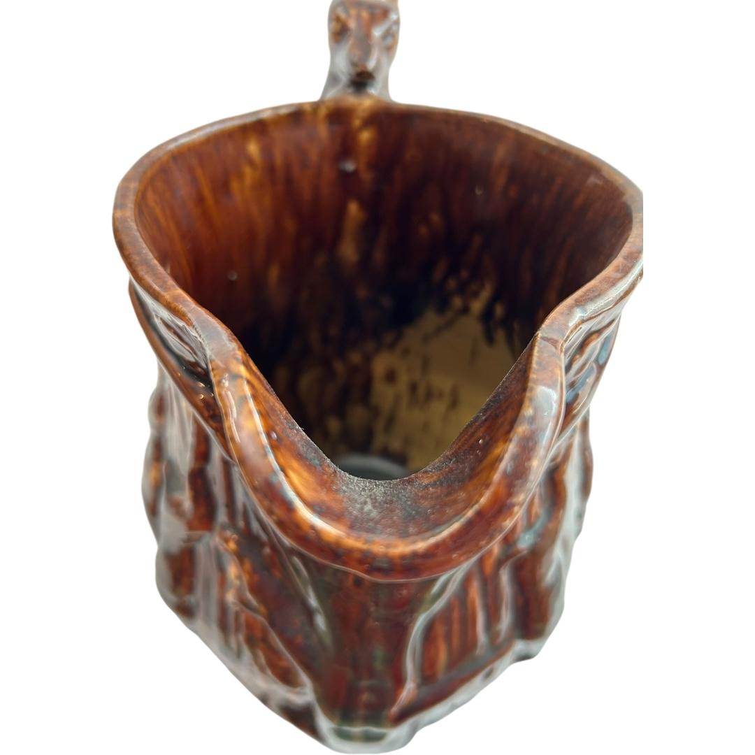 19th Century Vintage Rockingham “Hunt Scene” Clay Molded Pitcher w/ Hound Handle ~ USA For Sale
