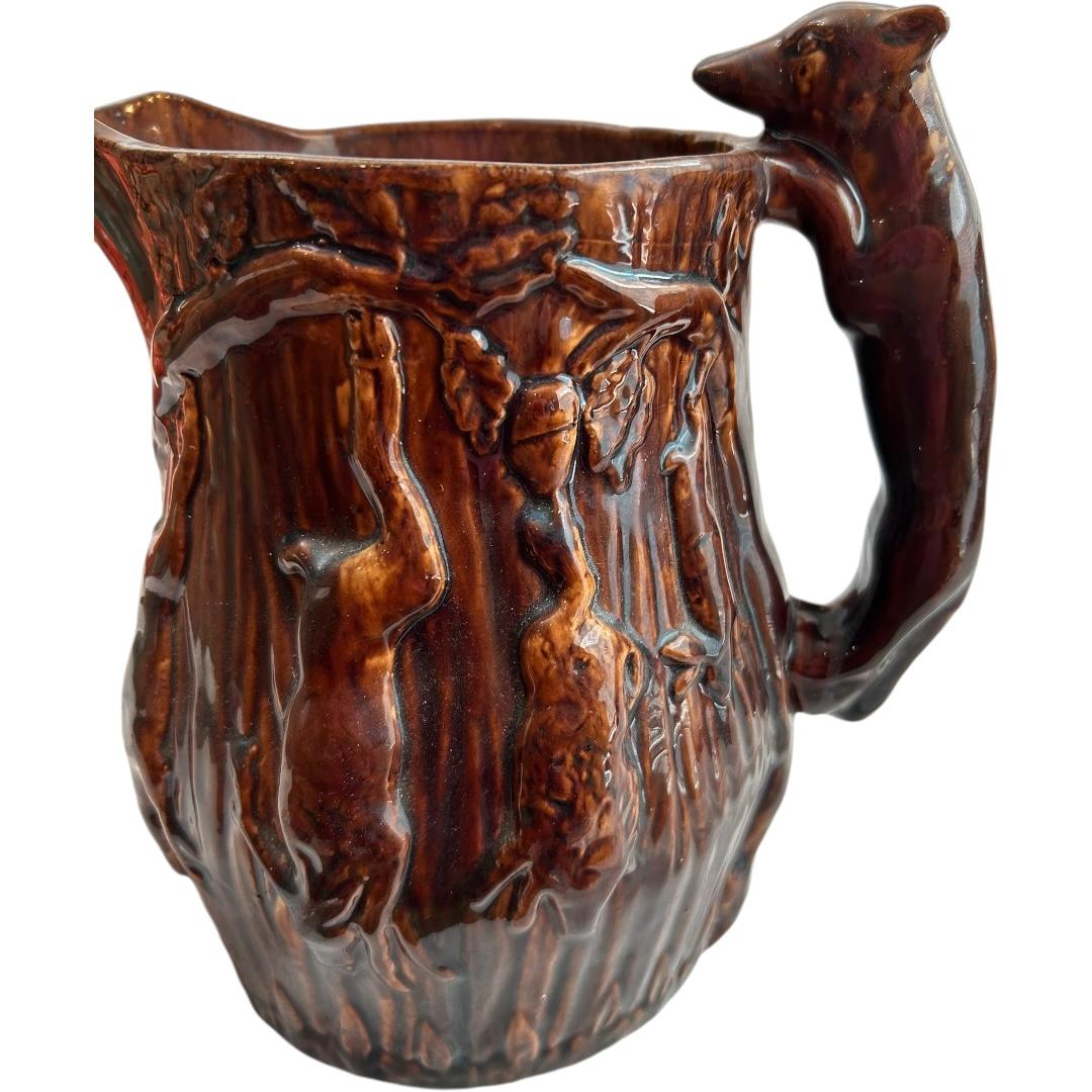 Vintage Rockingham “Hunt Scene” Clay Molded Pitcher w/ Hound Handle ~ USA For Sale 3