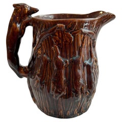 Vintage Rockingham Scene Hunt Clay Molded Pitcher with Hound Handle ~ USA