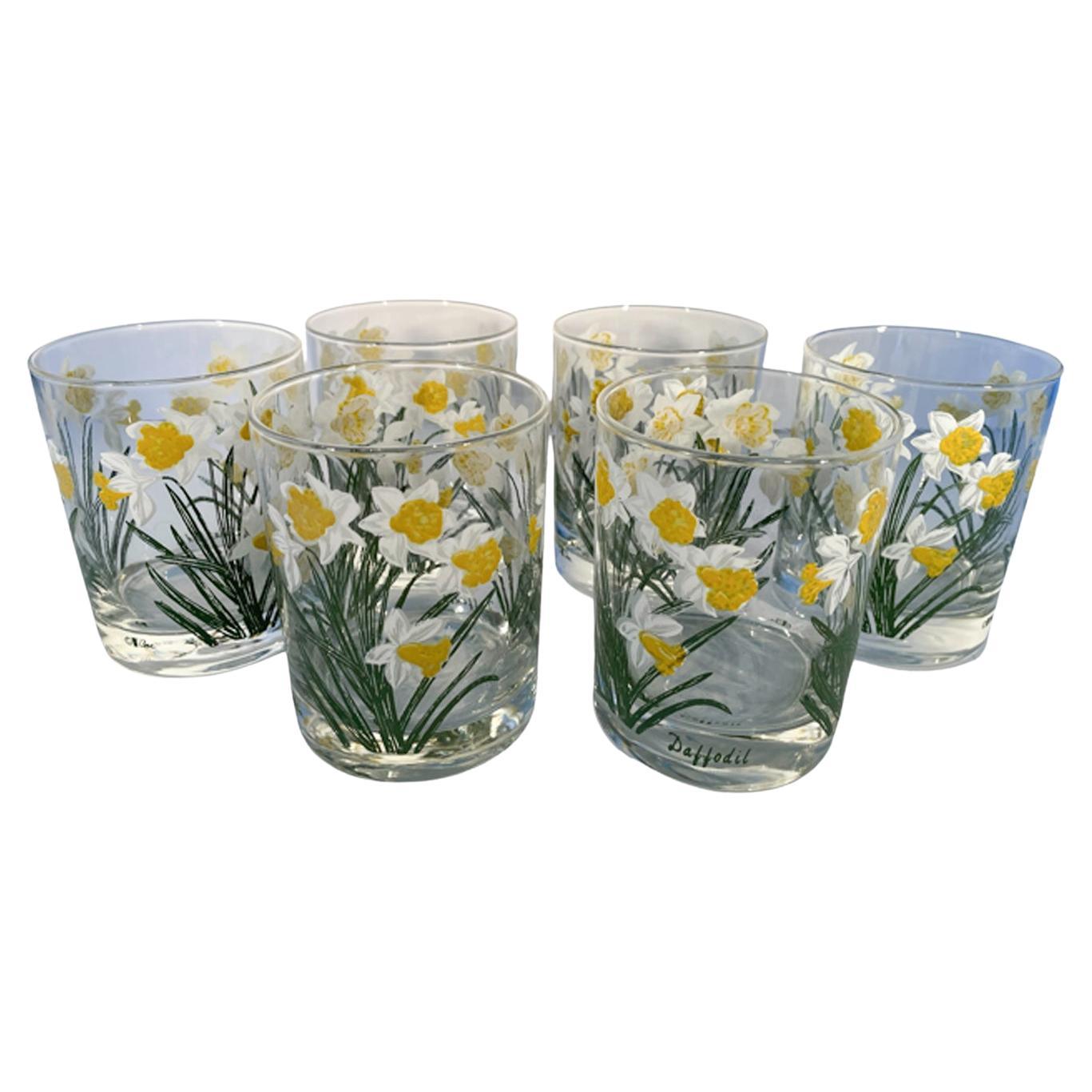 Vintage Rocks Glasses by Cera Glassware in the 'Daffodil' Pattern For Sale