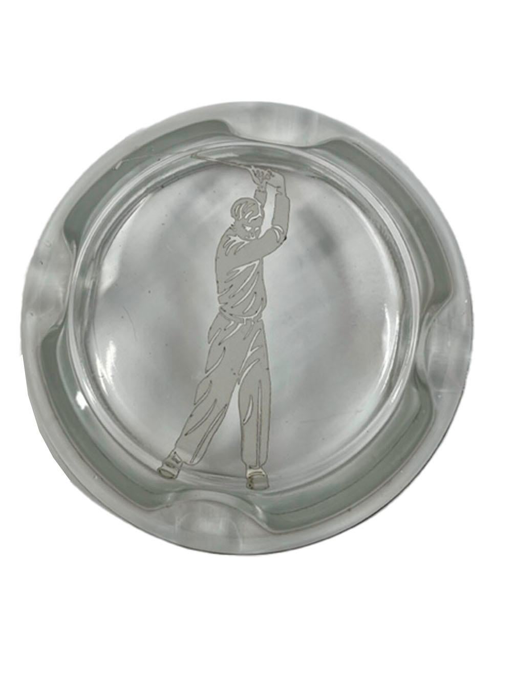 Mid-Century Modern Vintage Rockwell Silver Co., Silver Overlay, Golf Theme Ashtray