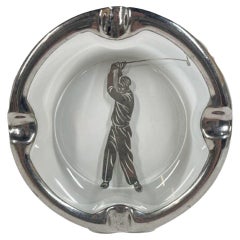 Vintage Rockwell Silver Co., Silver Overlay, Golf Theme Ashtray