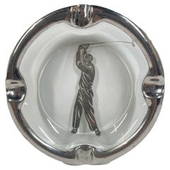 Vintage Rockwell Silver Co., Silver Overlay, Golf Theme Ashtray