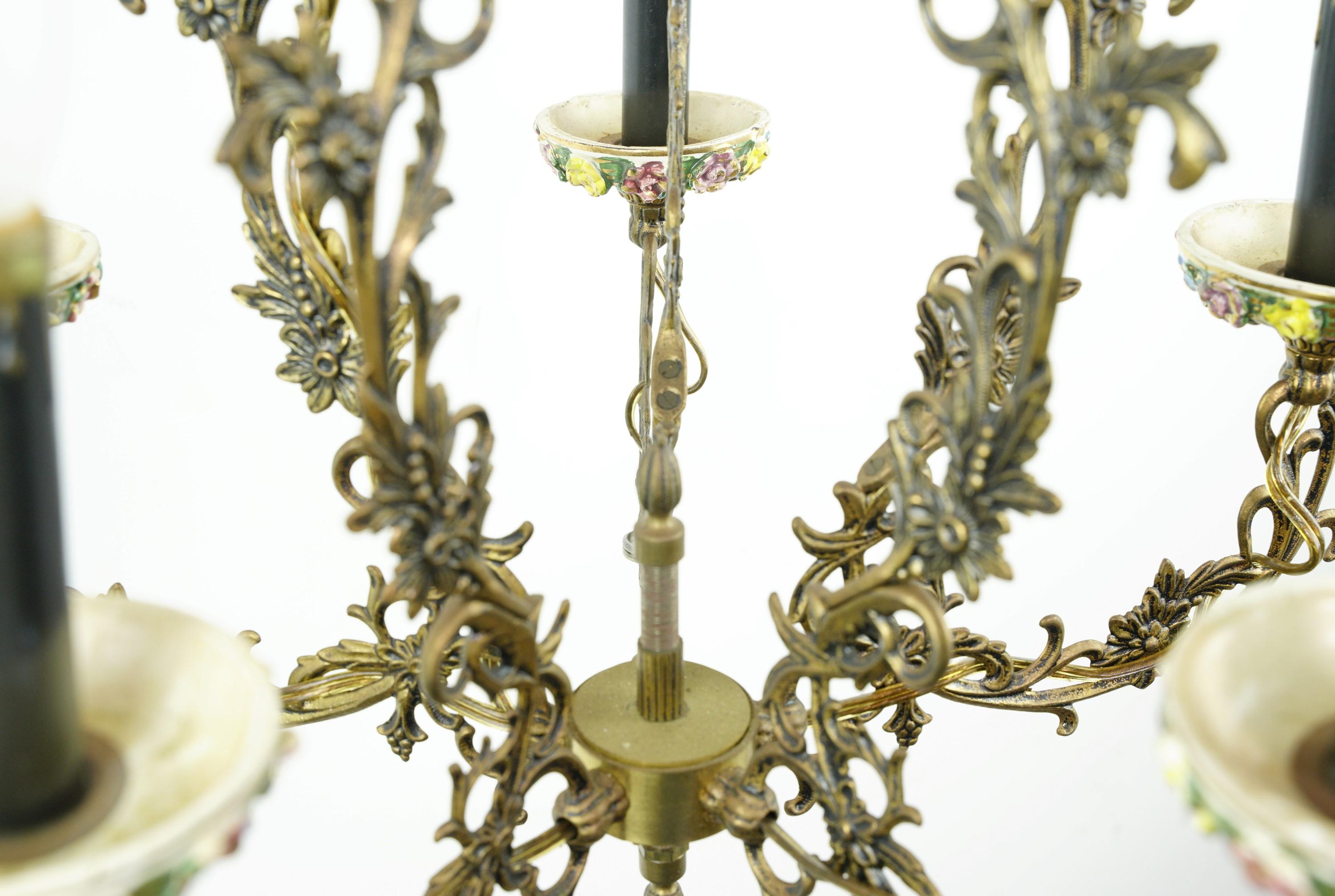 Vintage Rococo Brass Colored Floral 5 Arm Chandelier 5