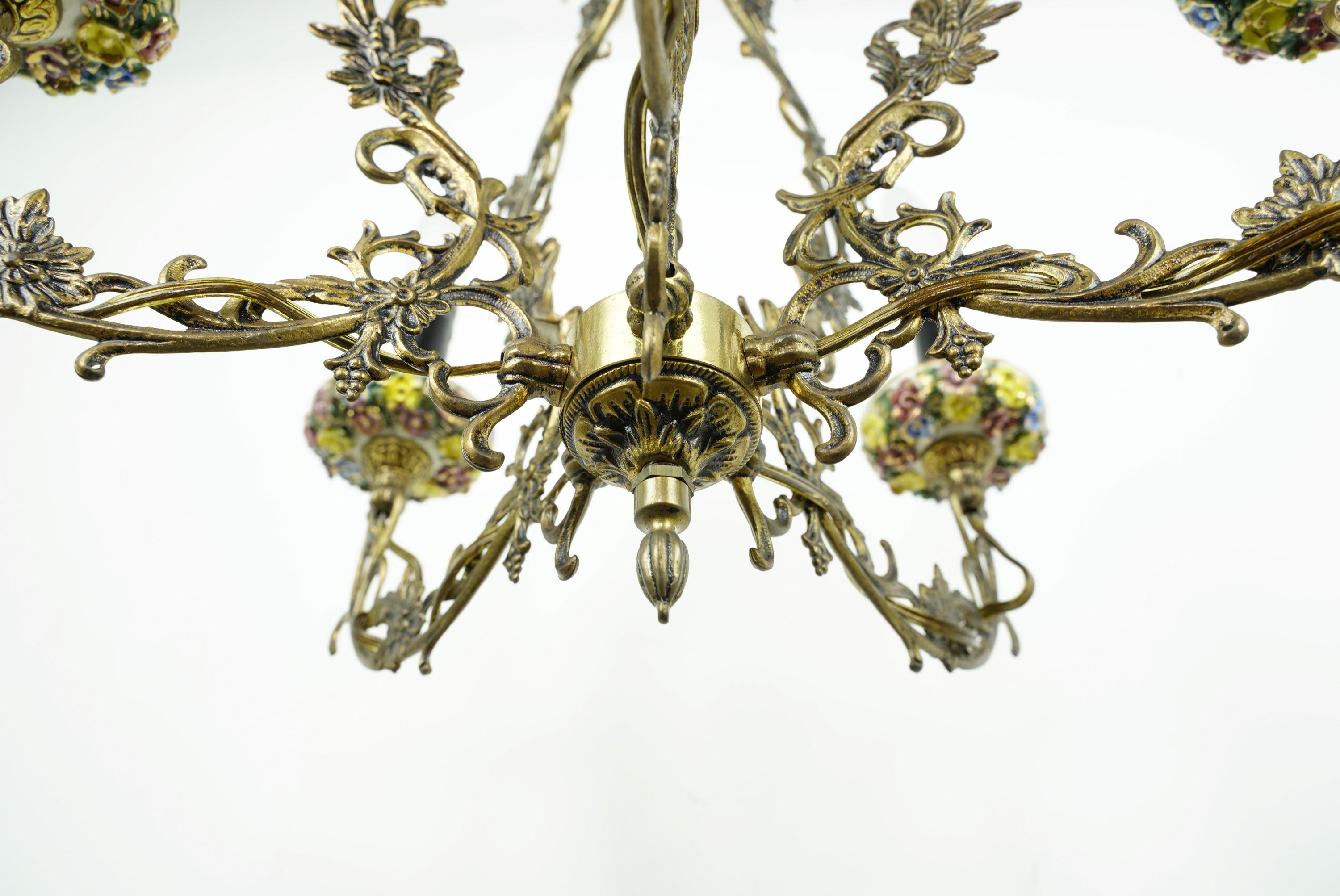 Vintage Rococo Brass Colored Floral 5 Arm Chandelier 9