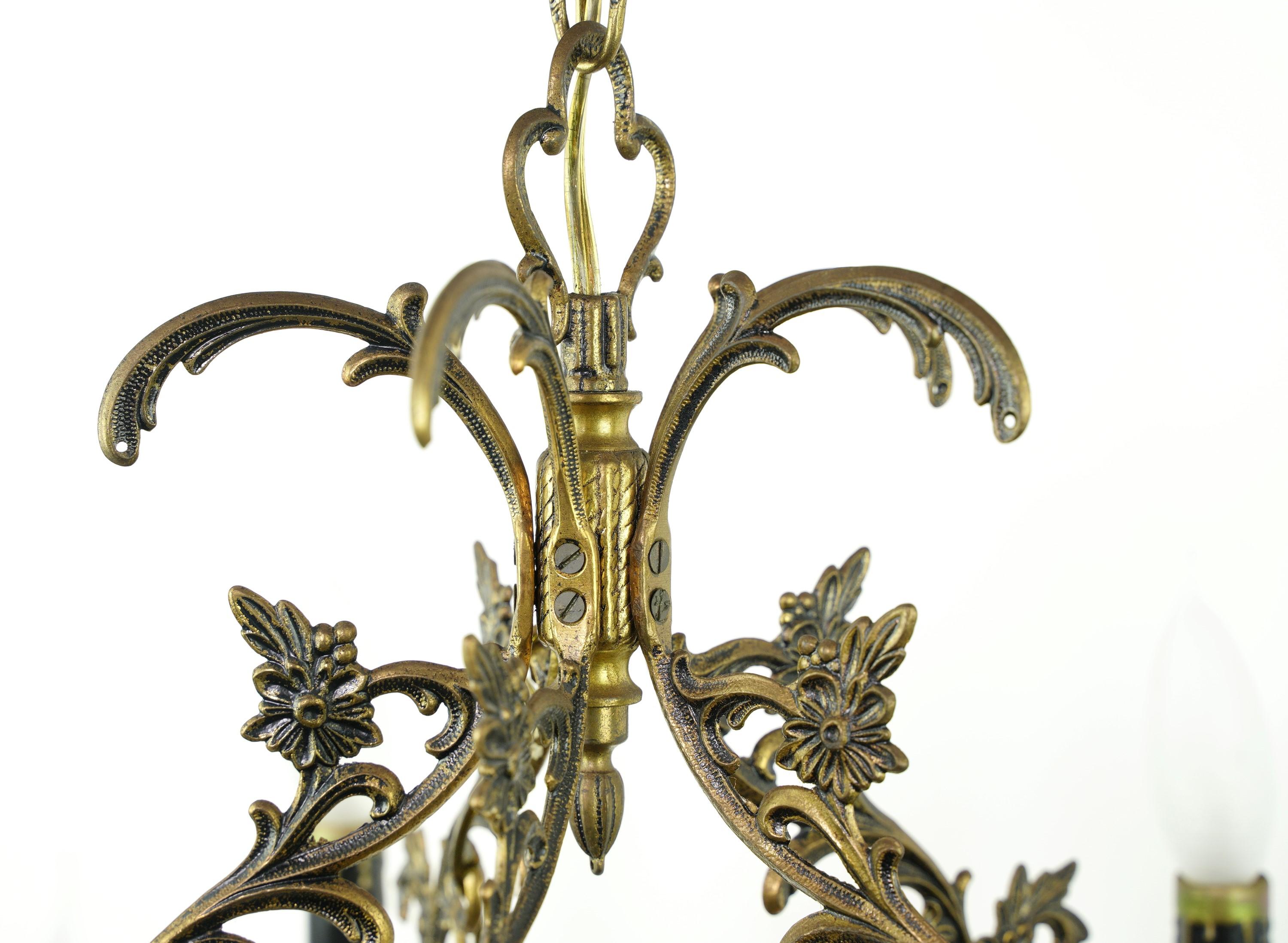 Metal Vintage Rococo Brass Colored Floral 5 Arm Chandelier