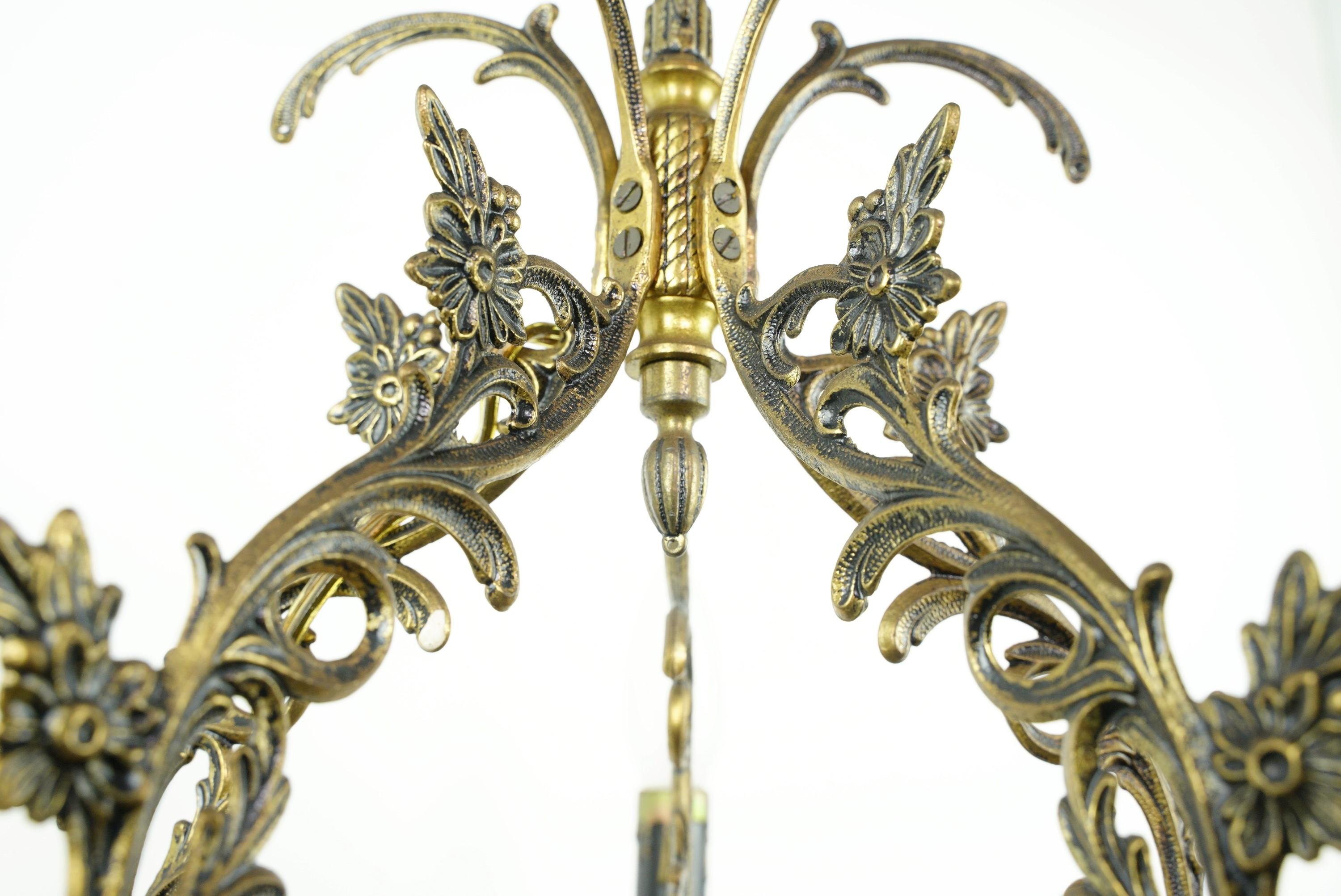 Vintage Rococo Brass Colored Floral 5 Arm Chandelier 4