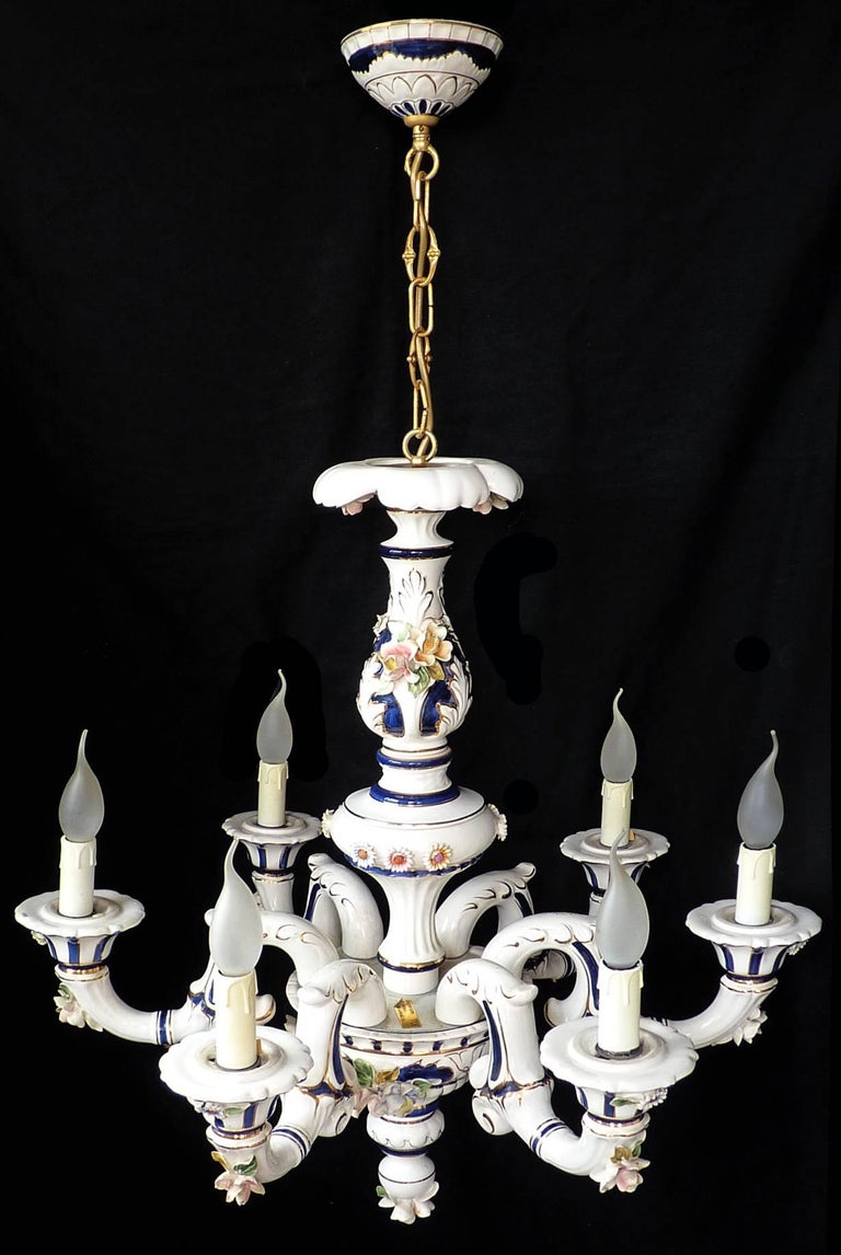Vintage Rococo Capodimonte Italian, Capodimonte Italian Porcelain Chandelier