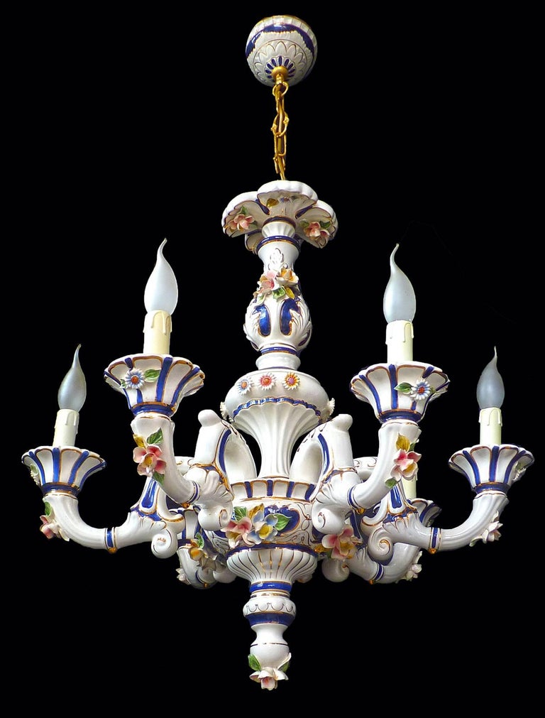 Vintage Rococo Capodimonte Italian Porcelain Chandelier ...