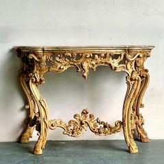 Consola dorada rococó vintage pintada a mano