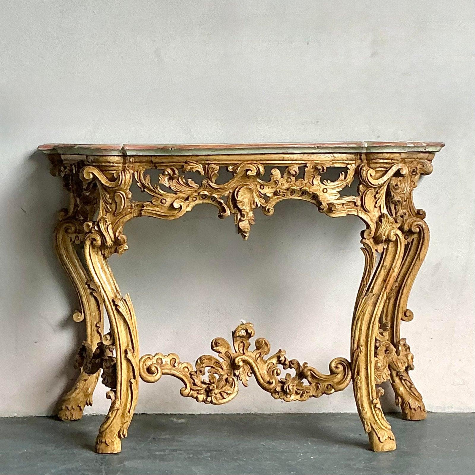 Rococò Tavolo consolle rococò d'epoca dipinto a mano e dorato in vendita