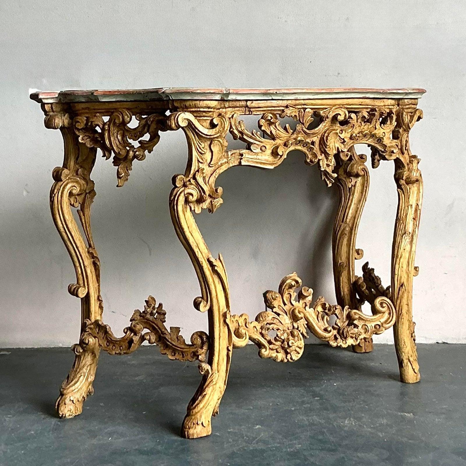 Americano Tavolo consolle rococò d'epoca dipinto a mano e dorato in vendita