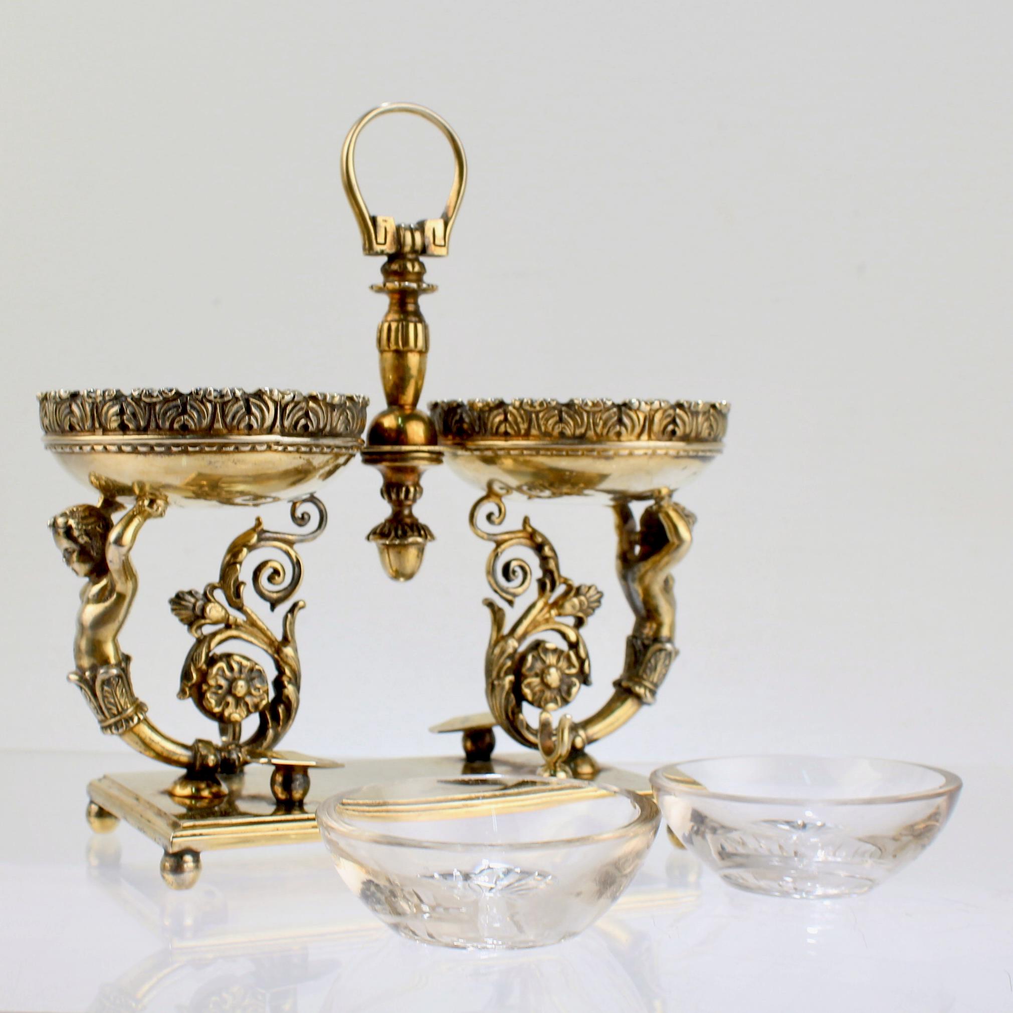 Vintage Rococo Style Figural Italian Gilt Silver Double Caviar Stand or Server For Sale 4