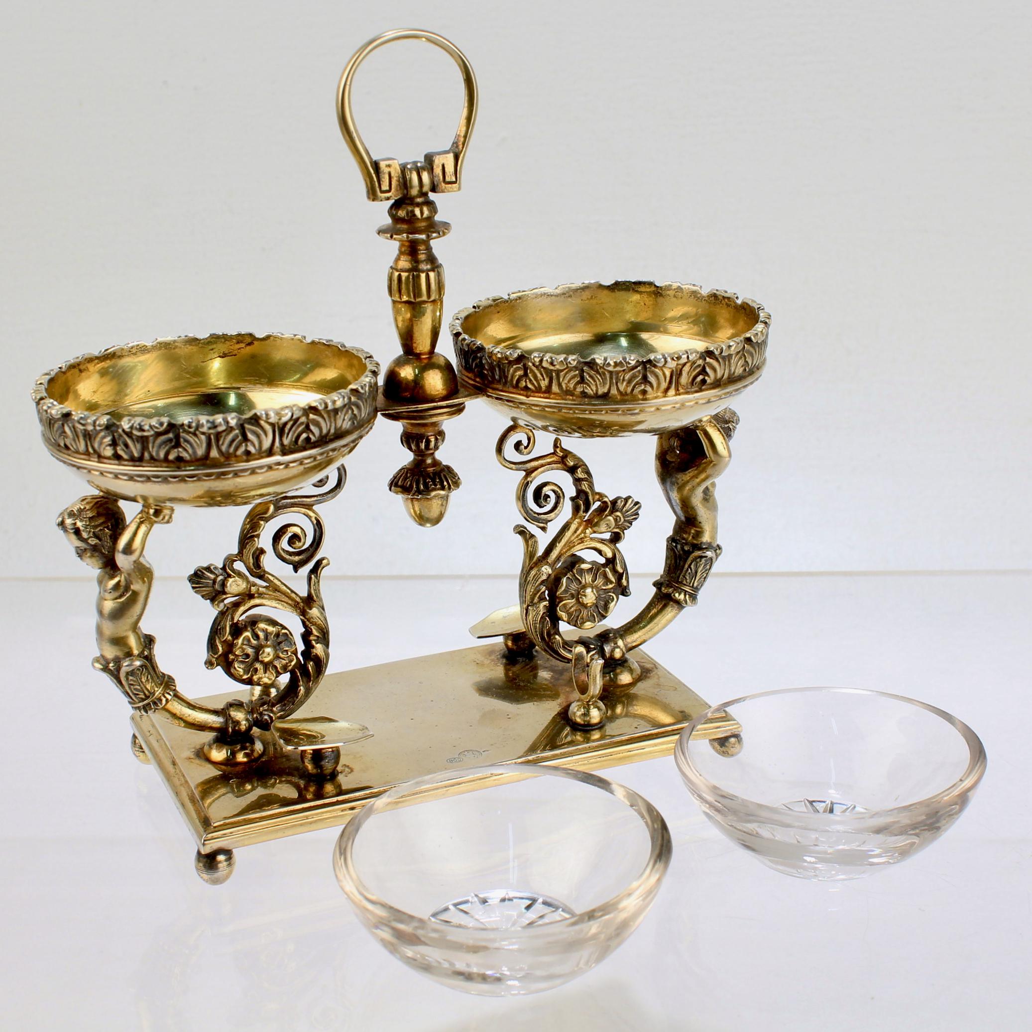 Vintage Rococo Style Figural Italian Gilt Silver Double Caviar Stand or Server For Sale 5
