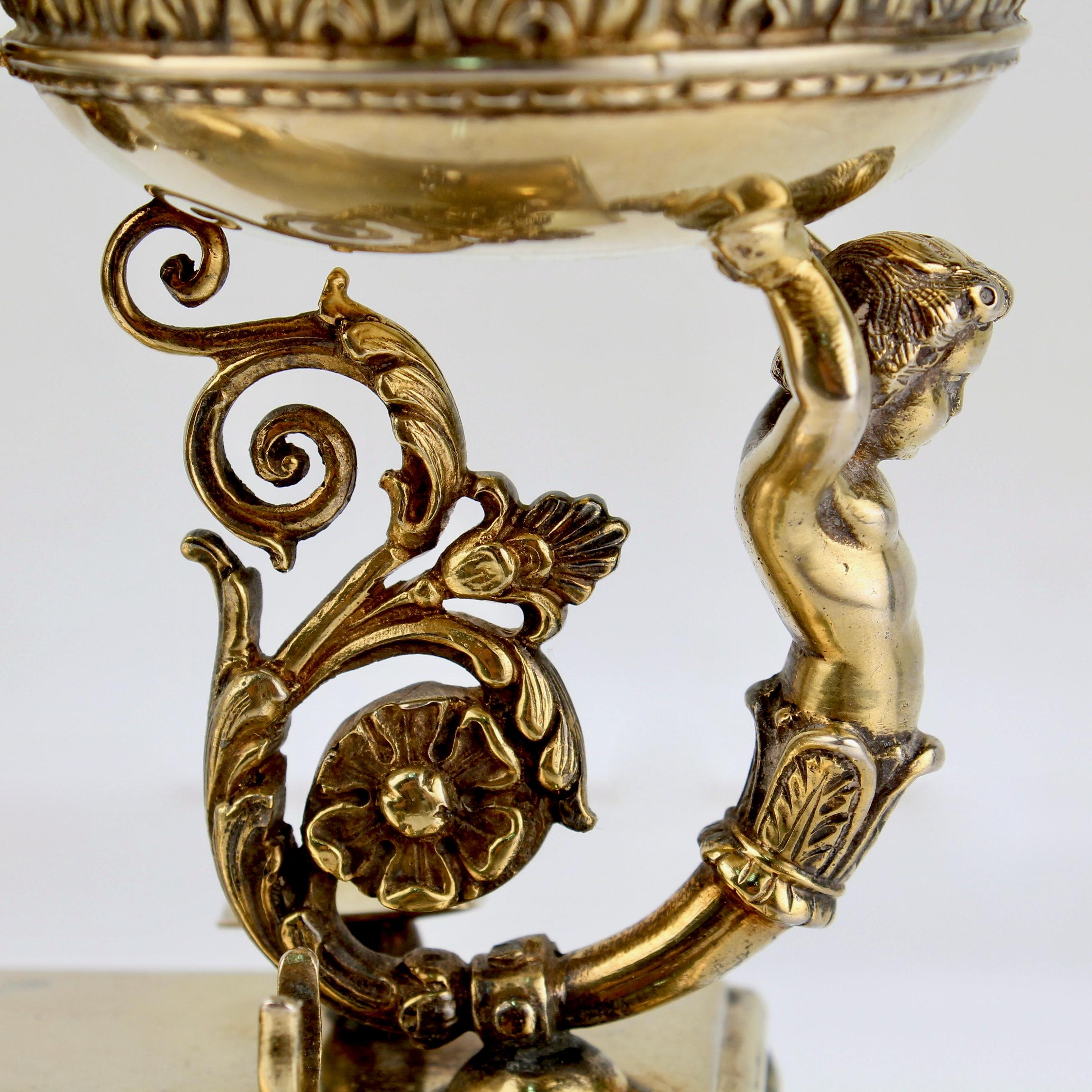 Vintage Rococo Style Figural Italian Gilt Silver Double Caviar Stand or Server In Good Condition For Sale In Philadelphia, PA