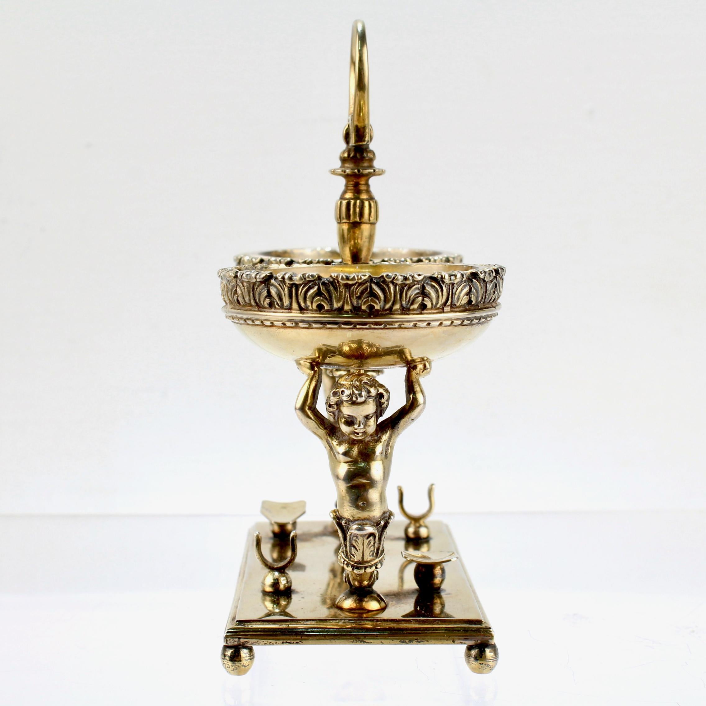 Vintage Rococo Style Figural Italian Gilt Silver Double Caviar Stand or Server For Sale 2