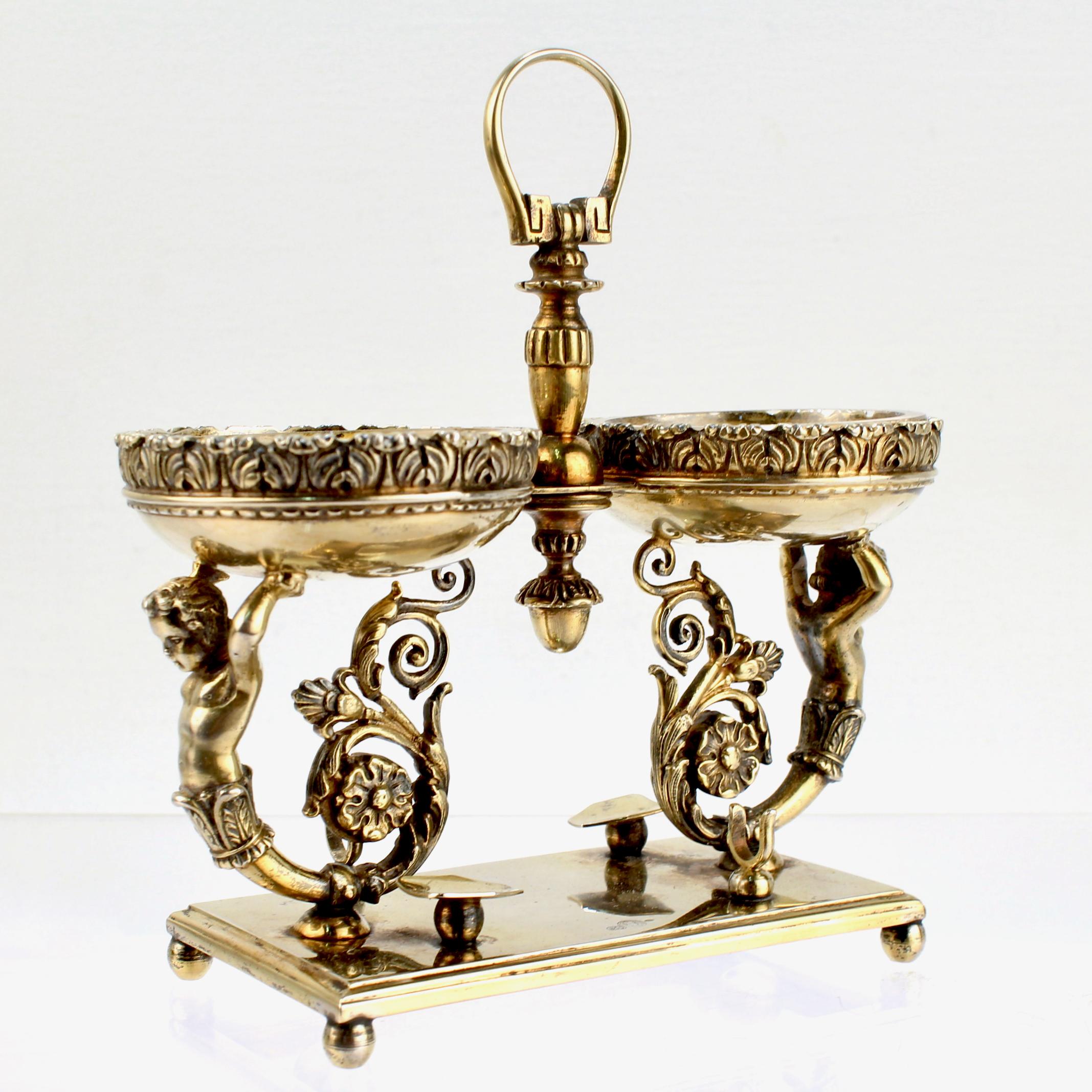 Vintage Rococo Style Figural Italian Gilt Silver Double Caviar Stand or Server For Sale 3