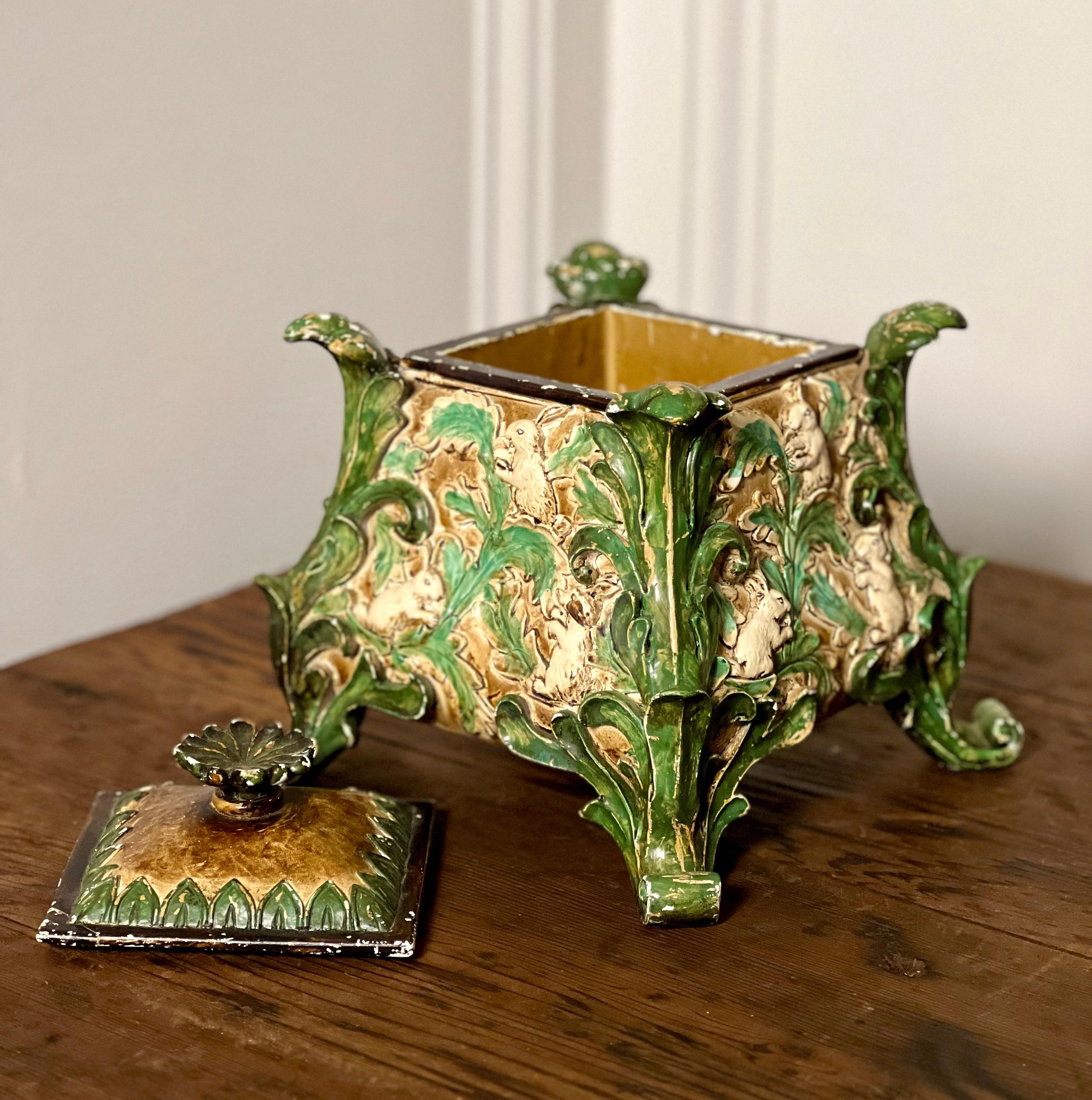 Vintage Rococo Style Paint Decorated Resin Table Box or Planter For Sale 1