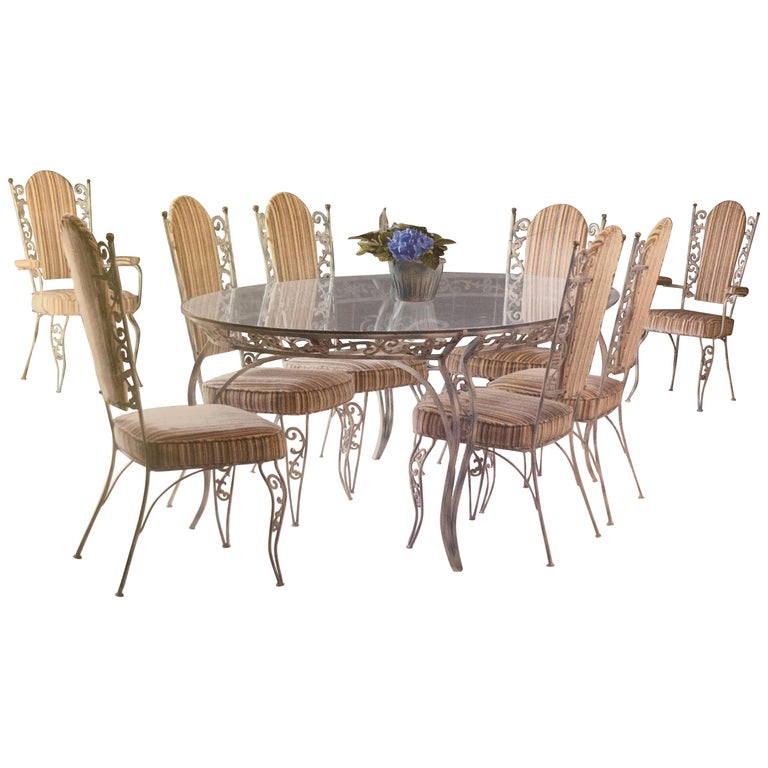 Vintage Rococo Style Painted Wrought Iron Dining Table7 2 X 48 And Eight Chairs For At 1stdibs Painted Wrought Iron Dining Table7, Vintage Wrought Iron Dining Table And Chairs