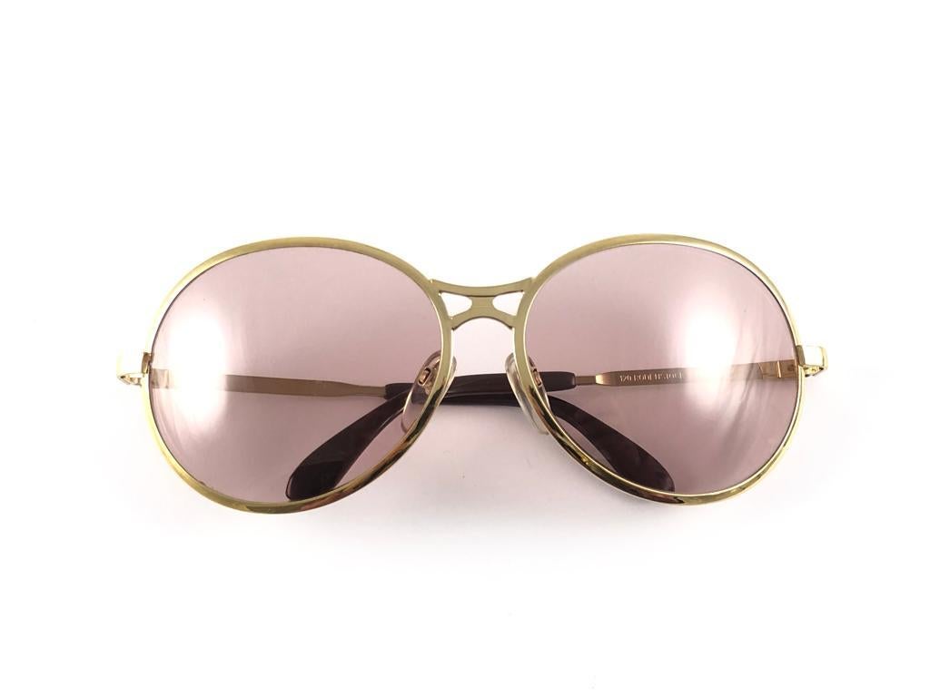 Vintage Rodenstock Bernina Gold Rose Lenses Oversized Sunglasses 1980's Germany For Sale 4