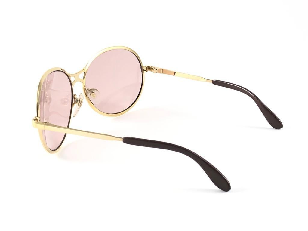 Women's or Men's Vintage Rodenstock Bernina Gold Rose Lenses Oversized Sunglasses 1980's Germany For Sale