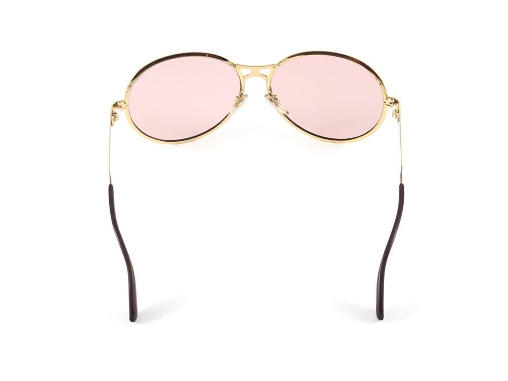 Vintage Rodenstock Bernina Gold Rose Lenses Oversized Sunglasses 1980's Germany For Sale 2