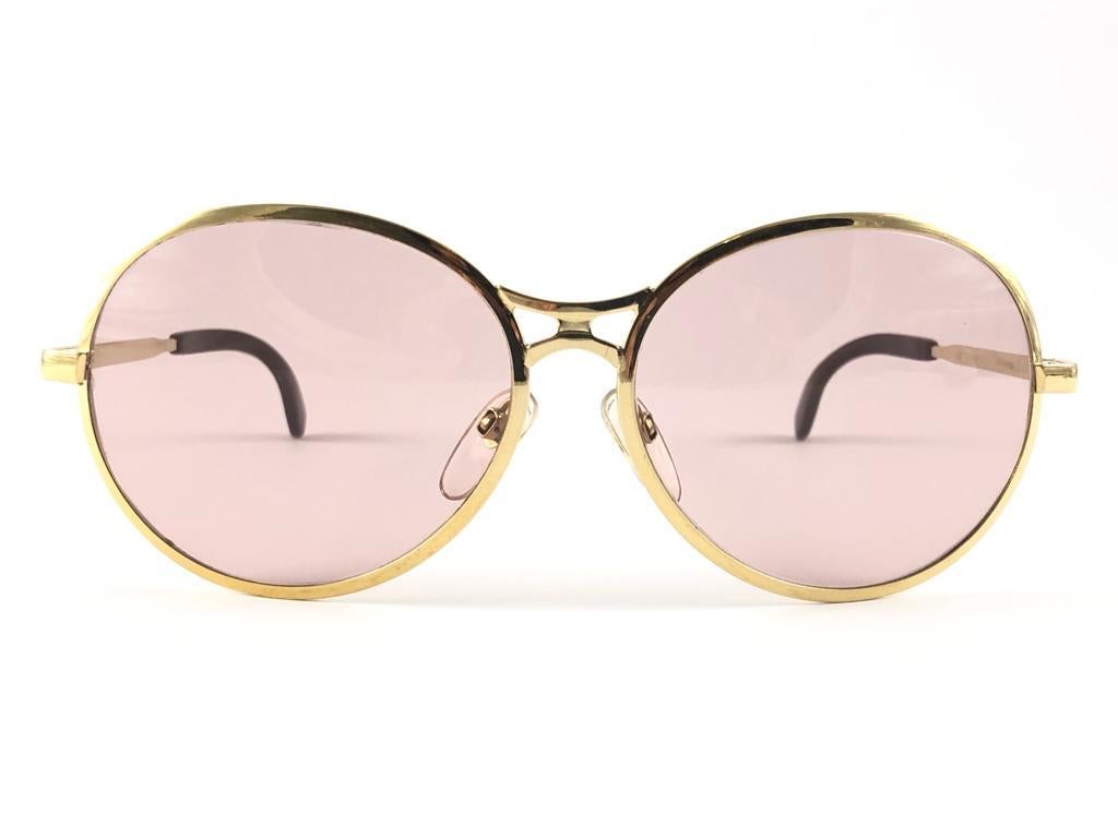 Vintage Rodenstock Bernina Gold Rose Lenses Oversized Sunglasses 1980's Germany For Sale 3