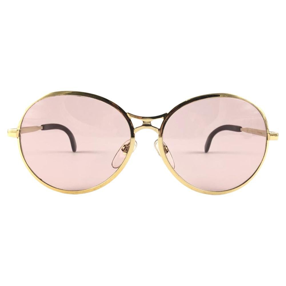 Vintage Rodenstock Bernina Gold Rose Lenses Oversized Sunglasses 1980's Germany