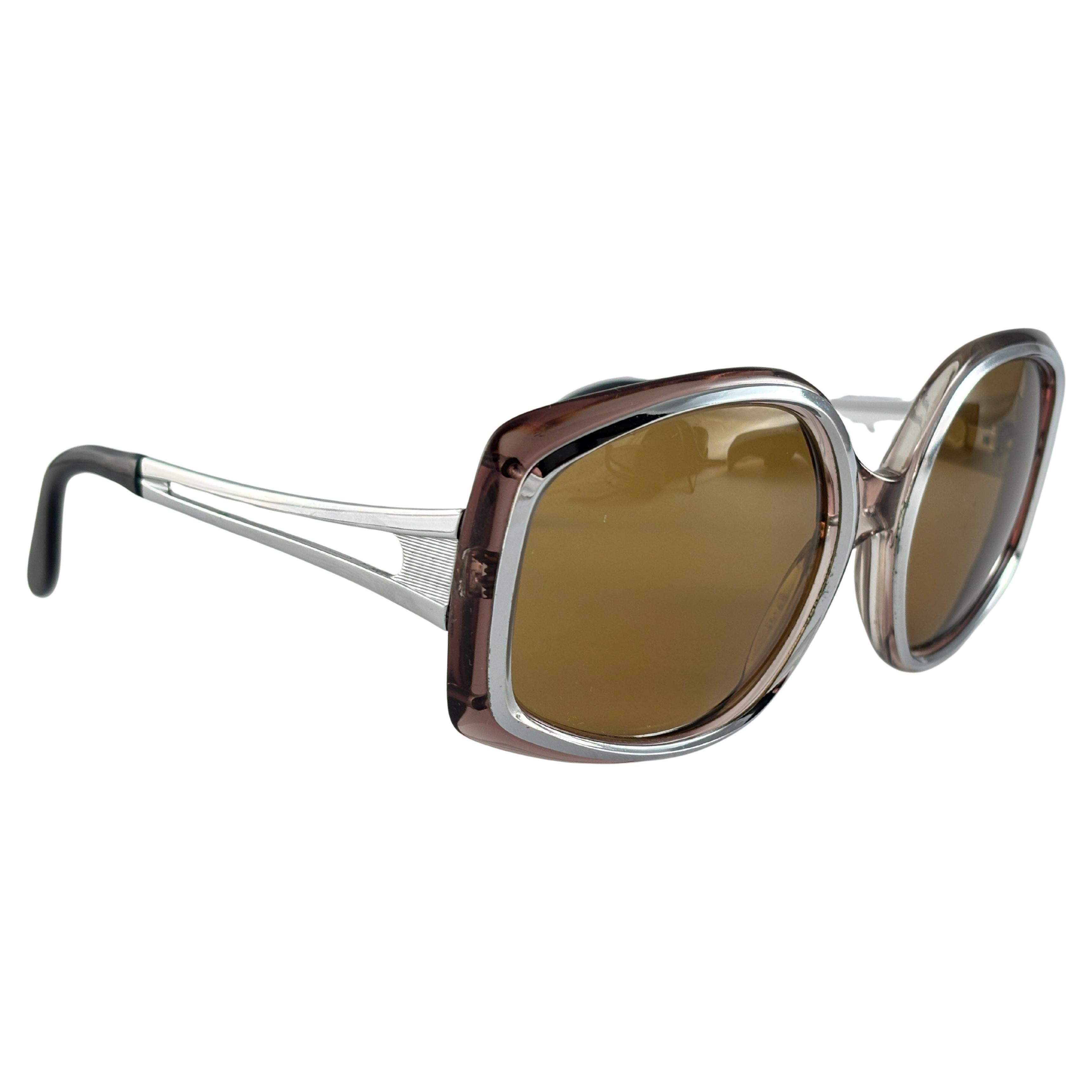 Marron Inserts argentés Rodenstock surdimensionnés  Lunettes de soleil 1970's Allemagne en vente