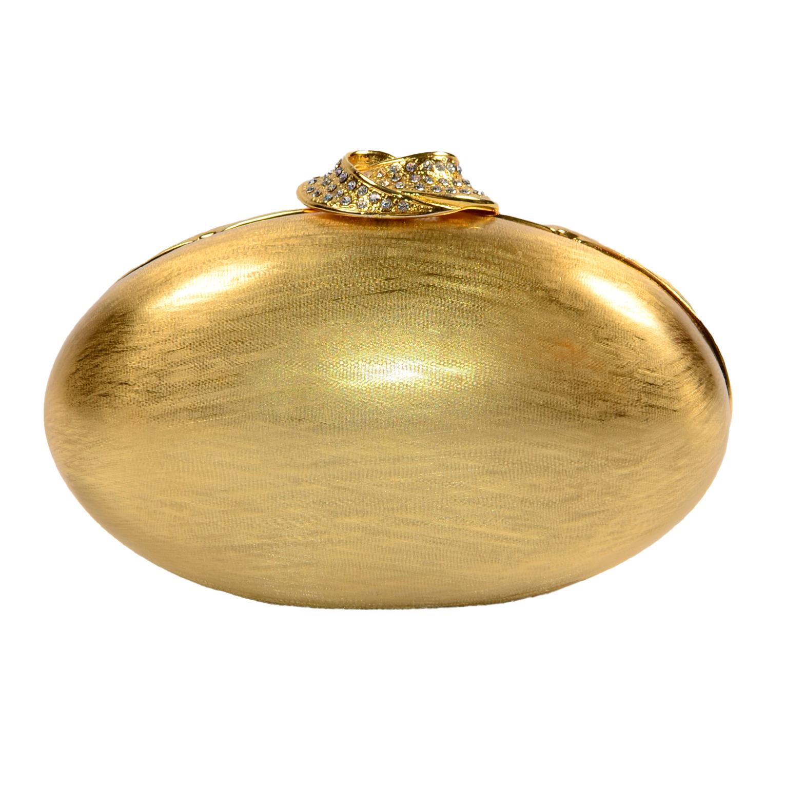 Marrone Borsa Rodo Oro Custodia rigida Pochette ovale con tracolla e chiusura con strass