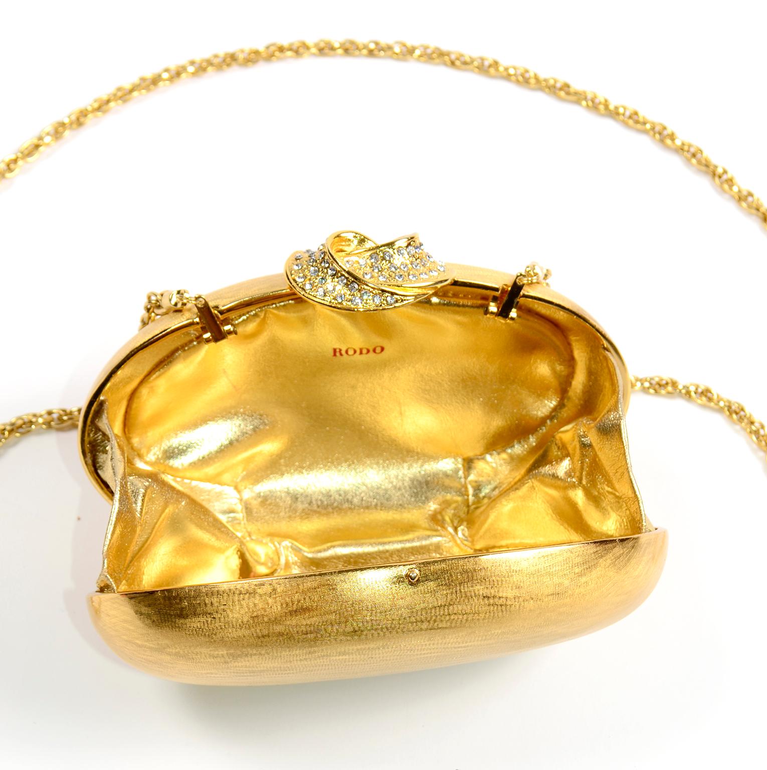 Borsa Rodo Oro Custodia rigida Pochette ovale con tracolla e chiusura con strass 2