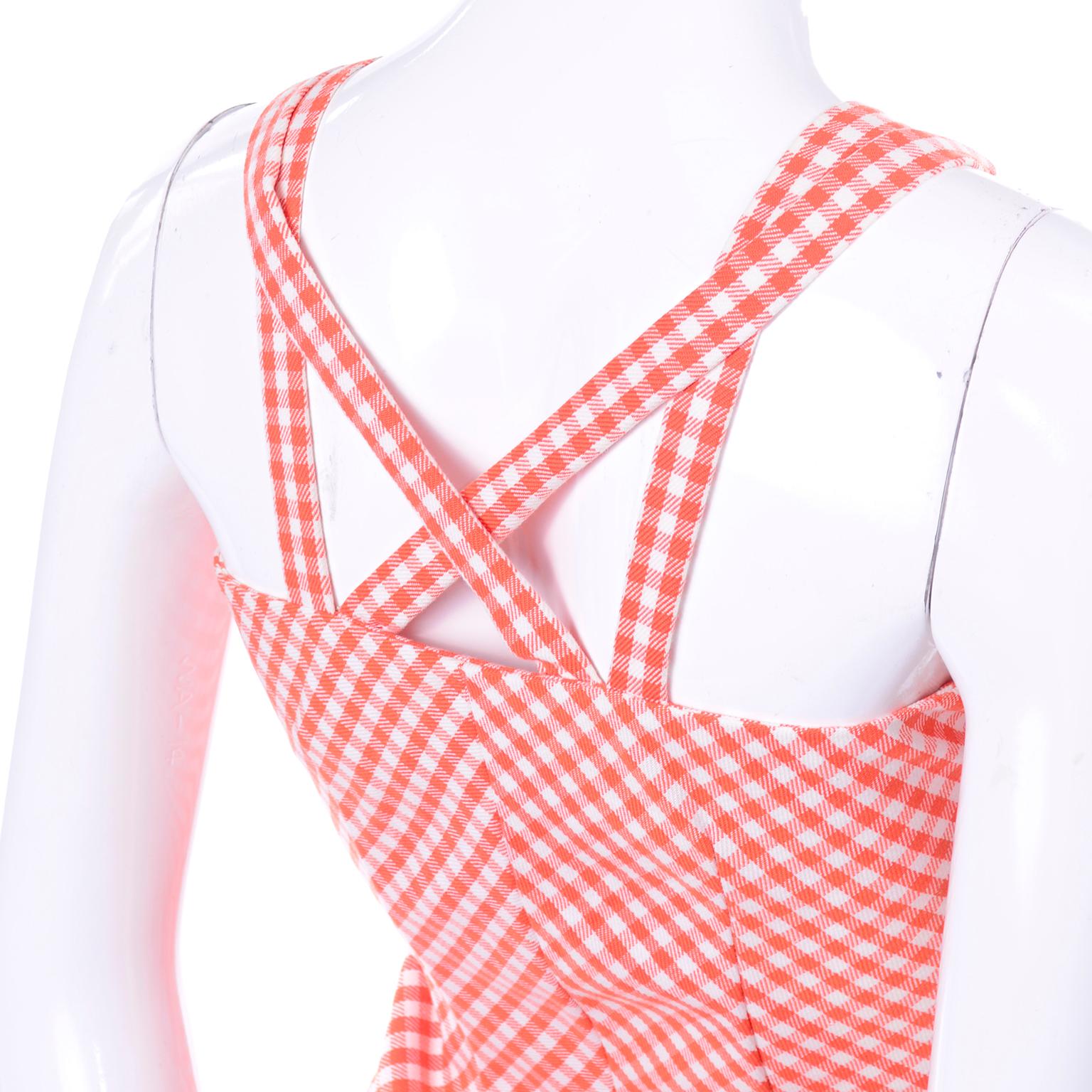 Vintage Rodrigues Orange & White Gingham Summer Dress W/ Pockets & Tie Belt 6/8 6