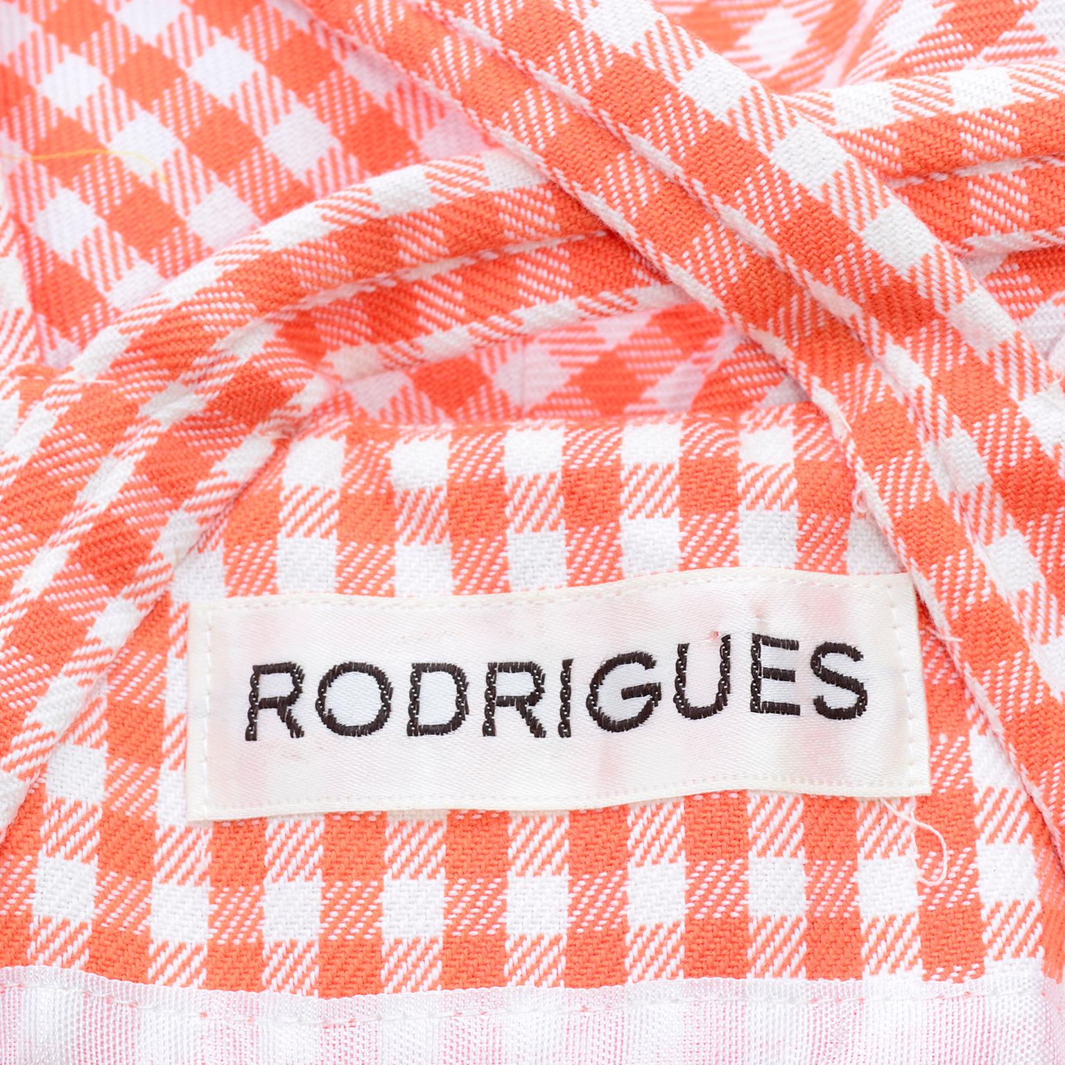 Vintage Rodrigues Orange & White Gingham Summer Dress W/ Pockets & Tie Belt 6/8 8