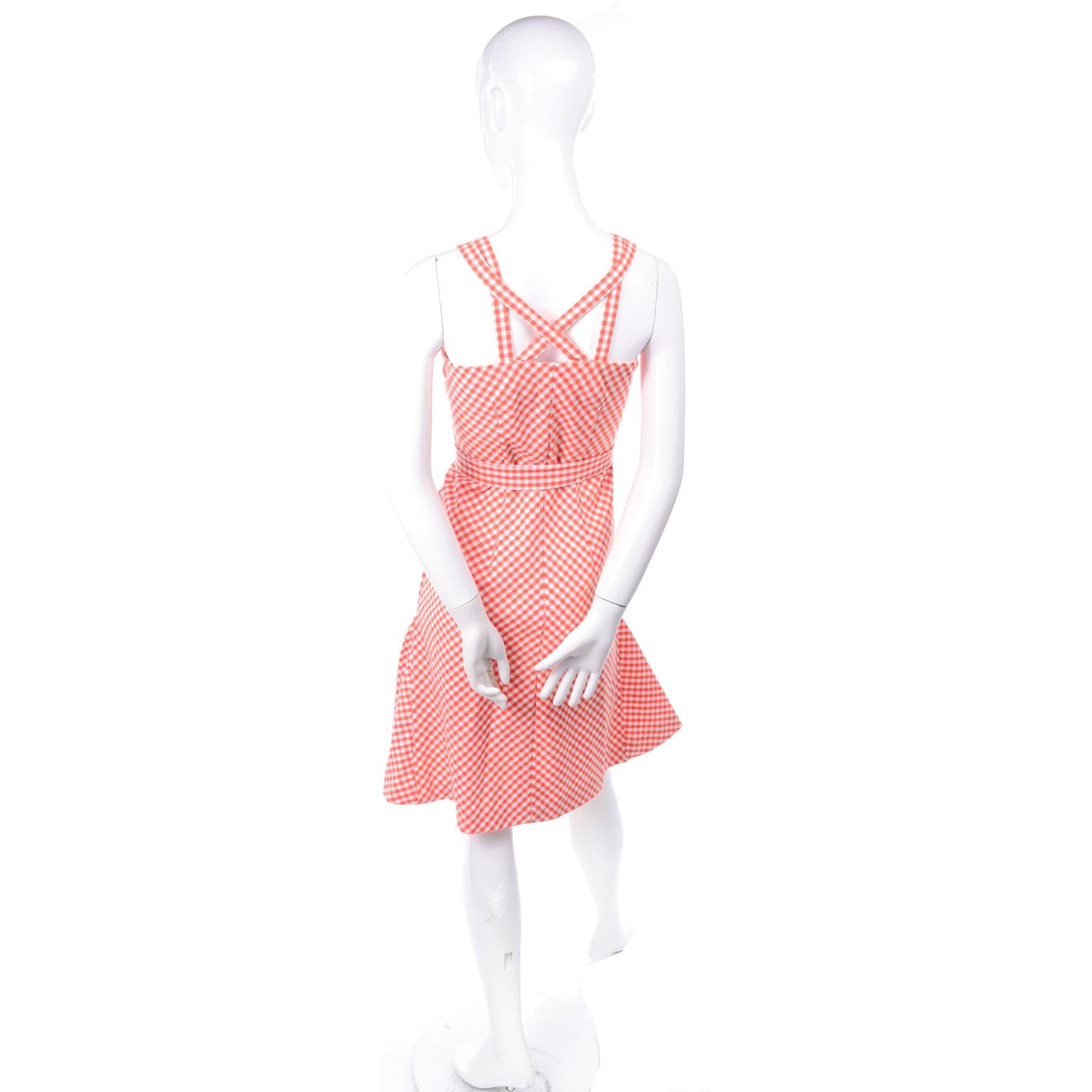 Vintage Rodrigues Orange & White Gingham Summer Dress W/ Pockets & Tie Belt 6/8 4